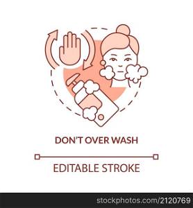 Dont overwash terracotta concept icon. Skincare procedure to restrict abstract idea thin line illustration. Isolated outline drawing. Editable stroke. Roboto-Medium, Myriad Pro-Bold fonts used. Dont overwash terracotta concept icon