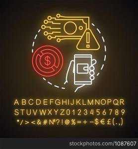 Dont pay neon light concept icon. Online payment fraud danger. Protection of personal information idea. Glowing sign with alphabet, numbers and symbols. Vector isolated illustration