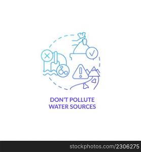 Dont pollute water sources blue gradient concept icon. Plastic packages and bottles in waterways abstract idea thin line illustration. Isolated outline drawing. Myriad Pro-Bold font used. Dont pollute water sources blue gradient concept icon