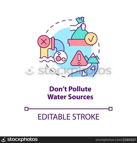 Dont pollute water sources concept icon. Improving water quality abstract idea thin line illustration. Hazardous waste. Isolated outline drawing. Editable stroke. Arial, Myriad Pro-Bold fonts used. Dont pollute water sources concept icon