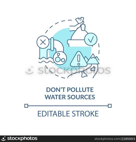 Dont pollute water sources turquoise concept icon. Litter prevention abstract idea thin line illustration. Hazardous waste. Isolated outline drawing. Editable stroke. Arial, Myriad Pro-Bold fonts used. Dont pollute water sources turquoise concept icon