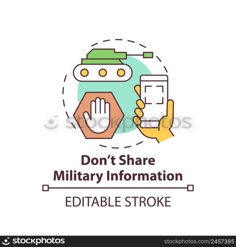 Dont share military information concept icon. Confidential data. Action during war abstract idea thin line illustration. Isolated outline drawing. Editable stroke. Arial, Myriad Pro-Bold fonts used. Dont share military information concept icon