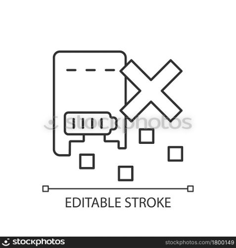 Dont shred powerbank linear manual label icon. Proper recycling. Thin line customizable illustration. Contour symbol. Vector isolated outline drawing for product use instructions. Editable stroke. Dont shred powerbank linear manual label icon