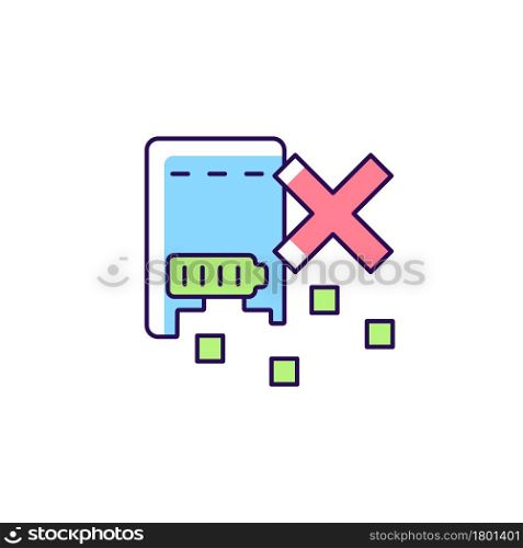 Dont shred powerbank RGB color manual label icon. Disposing charger correctly. Battery pack proper recycling. Isolated vector illustration. Simple filled line drawing for product use instructions. Dont shred powerbank RGB color manual label icon