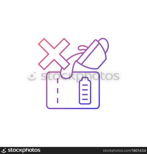 Dont spill on powerbank gradient linear vector manual label icon. Mishandling use. Thin line color symbol. Modern style pictogram. Vector isolated outline drawing for product use instructions. Dont spill on powerbank gradient linear vector manual label icon