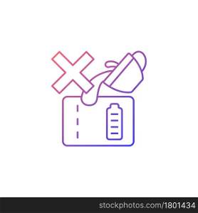 Dont spill on powerbank gradient linear vector manual label icon. Mishandling use. Thin line color symbol. Modern style pictogram. Vector isolated outline drawing for product use instructions. Dont spill on powerbank gradient linear vector manual label icon