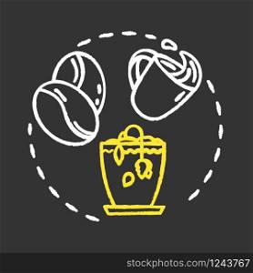 Dont tip tea chalk RGB color concept icon. Herbs cultivation. Indoor gardening. Dont overturn coffee to pot idea. Vector isolated chalkboard illustration on black background