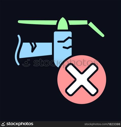 Dont use cracked details RGB color manual label icon for dark theme. Isolated vector illustration on night mode background. Simple filled line drawing on black for product use instructions. Dont use cracked details RGB color manual label icon for dark theme