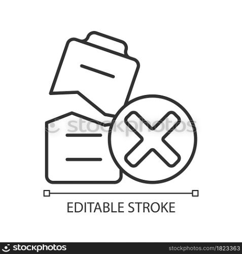 Dont use damaged battery linear manual label icon. Broken component. Thin line customizable illustration. Contour symbol. Vector isolated outline drawing for product use instructions. Editable stroke. Dont use damaged battery linear manual label icon