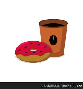 donut and coffee in paper cup isometric, vector. donut and coffee in paper cup isometric