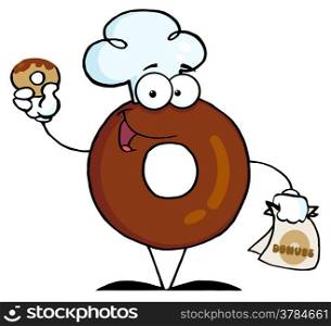 Donut Cartoon Character Holding A Donut