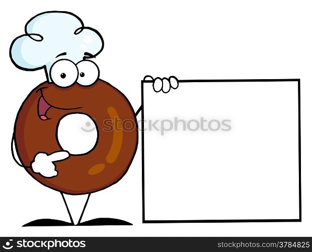 Donut Cartoon Character Presenting A Blank Sign