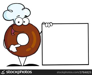 Donut Cartoon Character Presenting A Blank Sign