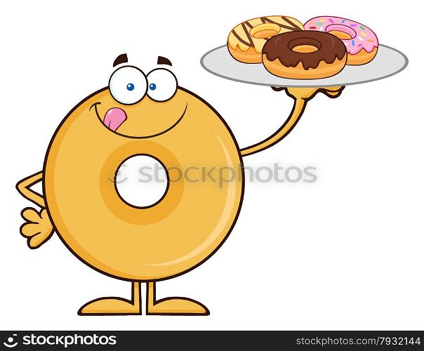 Donut Cartoon Character Serving Donuts. Illustration Isolated On White