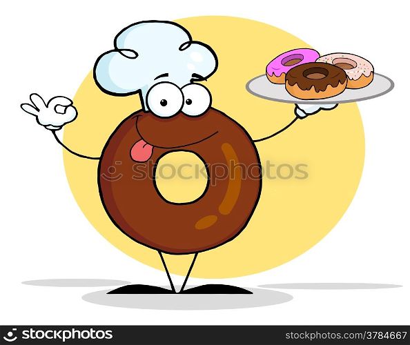 Donut Chef Cartoon Character Holding A Donuts