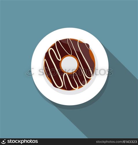Donut Flat Icon with Long Shadow, Vector Illustration Eps10