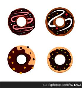 Donut icon set. Flat set of donut vector icons for web design isolated on white background. Donut icon set, flat style