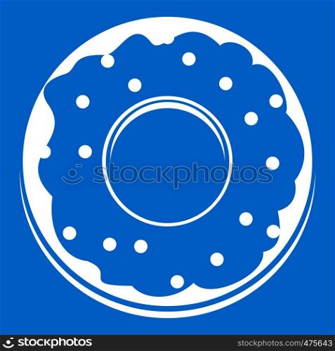 Donut icon white isolated on blue background vector illustration. Donut icon white