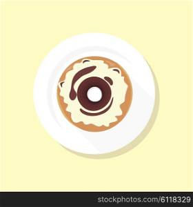 Donut logo. Sweet donuts design flat food. Doughnut, donuts coffee, donut isolated, coffee and cookies, cake bakery dessert menu, snack pastry, tasty. Donuts shop. Donut icon. Donuts glaze