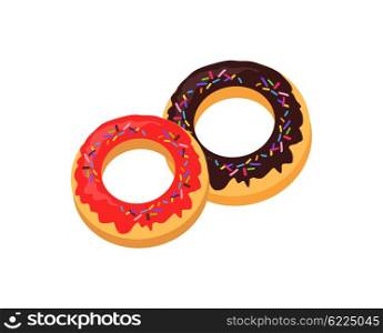 Donut logo. Sweet donuts design flat food. Doughnut isolated, cake bakery, dessert menu, snack pastry, tasty. Donuts shop icon. Vector illustration