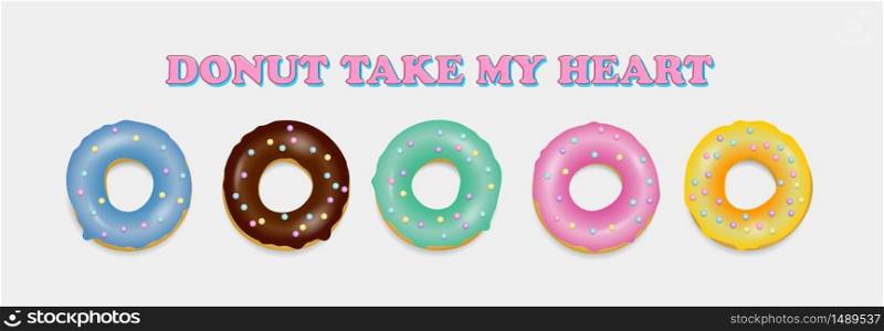 Donut set. Hand drawn bakery collection design. Sweet dessert, pastry, donuts for menu design. Advertising, poster, banner of cafe, bakery vector Illustration. Glazed doughnut.. Donut set. Hand drawn bakery design pop art