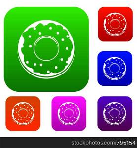 Donut set icon color in flat style isolated on white. Collection sings vector illustration. Donut set color collection
