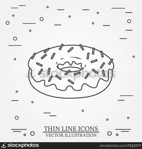 Donut thin line icon. Donut isolated. Vector dark grey. Vector illustration.