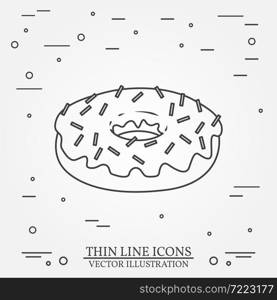 Donut thin line icon. Donut isolated. Vector dark grey. Vector illustration.