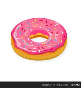 donut with pink glaze. Donut isometric icon, concept unhealthy food, fast food , vector illustration in flat style. donut with pink glaze.