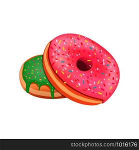 Donut with pink icing. Donut on a white background. Vector illustration.