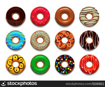 Donuts icons set in cartoon style on a white background . Donuts icons set, cartoon style