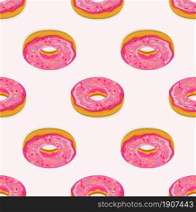 Donuts seamless isometric pattern. Cute sweet food baby background. Colorful design for textile, wallpaper, fabric, decor. Template for design. Vector illustration in flat style. Donuts seamless pattern