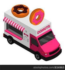Donuts truck icon. Isometric of donuts truck vector icon for web design isolated on white background. Donuts truck icon, isometric style