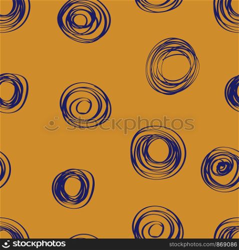 Doodle abstract seamless pattern. Vector background. Scrapbook, gift wrapping paper, textiles. Beige and blue sketch. Hand drawn circle