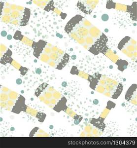 Doodle alcohol rum bottles on white background. Glass bottle seamless pattern. Modern design for fabric, textile print, wrapping paper. Creative vector illustration. Doodle alcohol rum bottles on white background. Glass bottle seamless pattern.