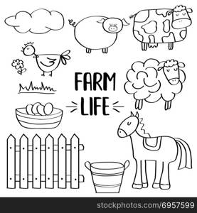 doodle animal farm set for colorig. doodle animal farm set for colorig, vector eps 10