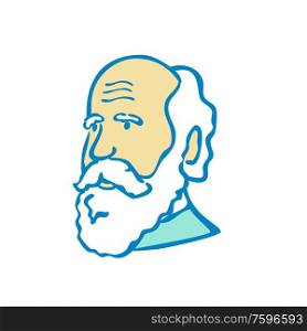 Doodle art illustration of a nerdy scientist or Charles Darwin with white beard done in cartoon style on isolated white background.. Nerdy Charles Darwin Doodle Mascot
