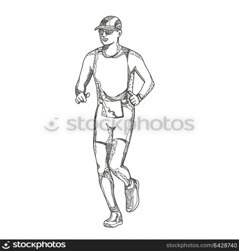 Doodle art illustration of a triathlete,marathon,duathlon, trail runner running on isolated background done in mandala style.. Marathon Running Doodle Art