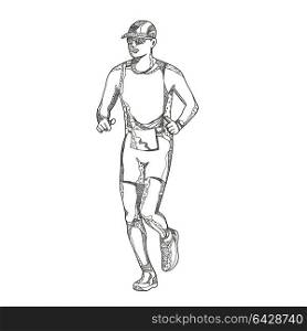 Doodle art illustration of a triathlete,marathon,duathlon, trail runner running on isolated background done in mandala style.. Marathon Running Doodle Art
