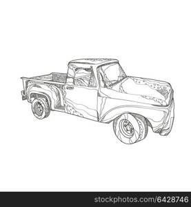 Doodle art illustration of a vintage pickup truck, a light duty truck with enclosed cab and an open cargo area with low sides and tailgate done in mandala style.. Vintage Pickup Truck Doodle Art