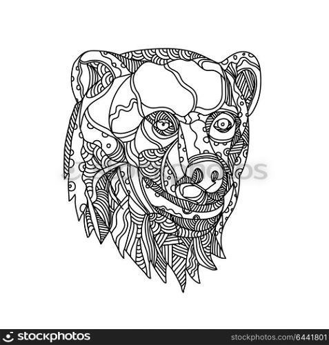Doodle art illustration of head of a brown bear, carnivoran mammal of the family Ursidae classified as caniforms, or doglike carnivorans done in black and white mandala style.. Brown Bear Head Doodle
