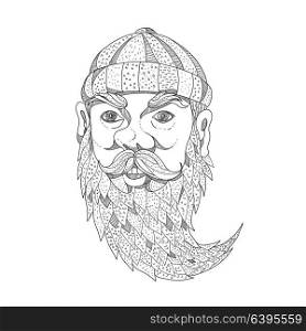 Doodle art illustration of head of Paul Bunyan, a giant lumberjack in American folklore with full beard viewed from front on isolated background done in black and white.. Paul Bunyan Lumberjack Doodle Art