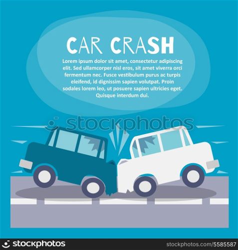 Doodle auto accident poster with two cars crash on a street vector illustration