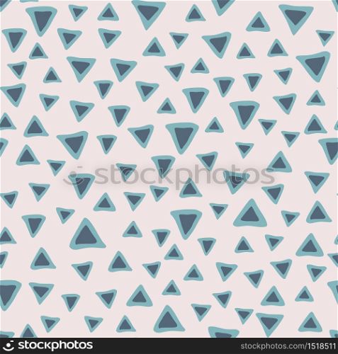 Doodle blue triangle seamless pattern on light background. Abstract triangles wallpaper. Decorative backdrop for fabric design, textile print, wrapping. Vector illustration. Doodle blue triangle seamless pattern on light background. Abstract triangles wallpaper.