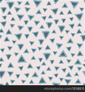 Doodle blue triangle seamless pattern on light background. Abstract triangles wallpaper. Decorative backdrop for fabric design, textile print, wrapping. Vector illustration. Doodle blue triangle seamless pattern on light background. Abstract triangles wallpaper.