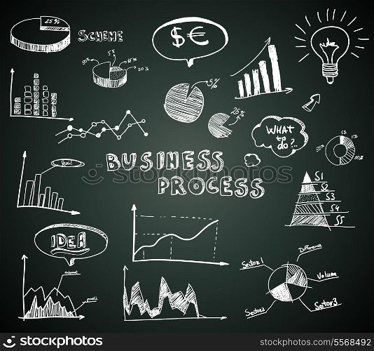 Doodle business diagrams set on blackboard vector illustration