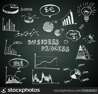 Doodle business diagrams set on blackboard vector illustration