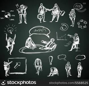 Doodle business people for infographics on blackboard vector illustration