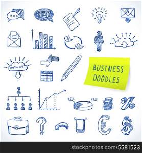 Doodle business set of finance economy marketing decorative icons isolated vector illustration