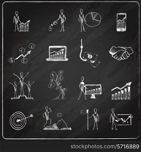 Doodle business structure management organization process chalkboard icons set isolated vector illustration